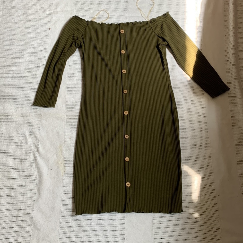 Army Green Off the Shoulder Mini Dress